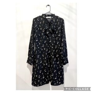 Black Floral Fit and Flare Loft Dress